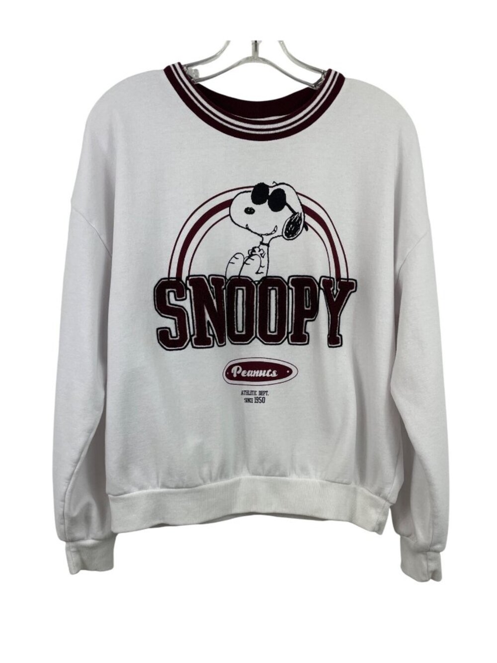 Snoopy Peanuts Athletic Dept White Crewneck Sweatshirt Womens Size M